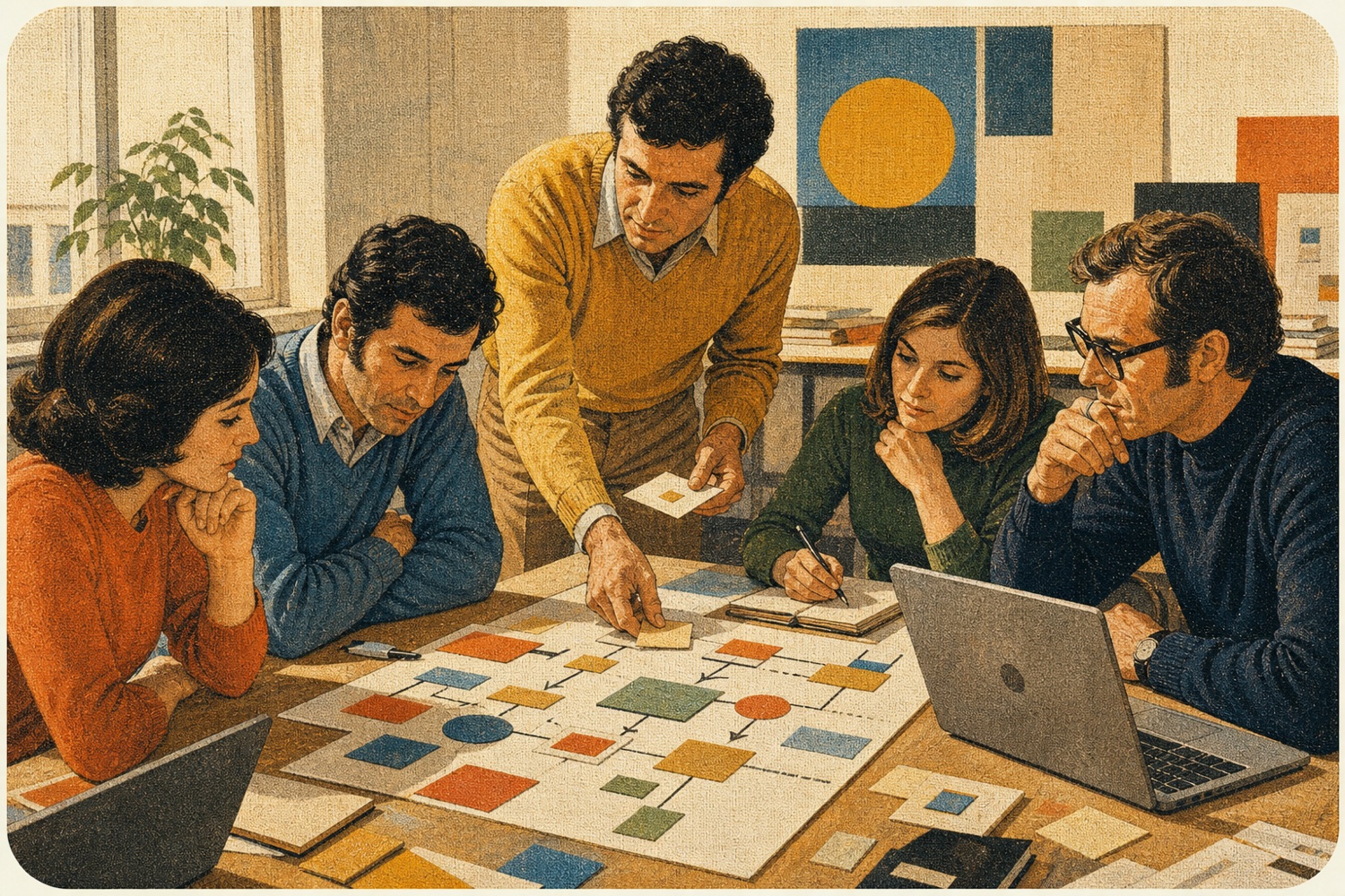 Persone al lavoro insieme davanti a un computer, illustrazione